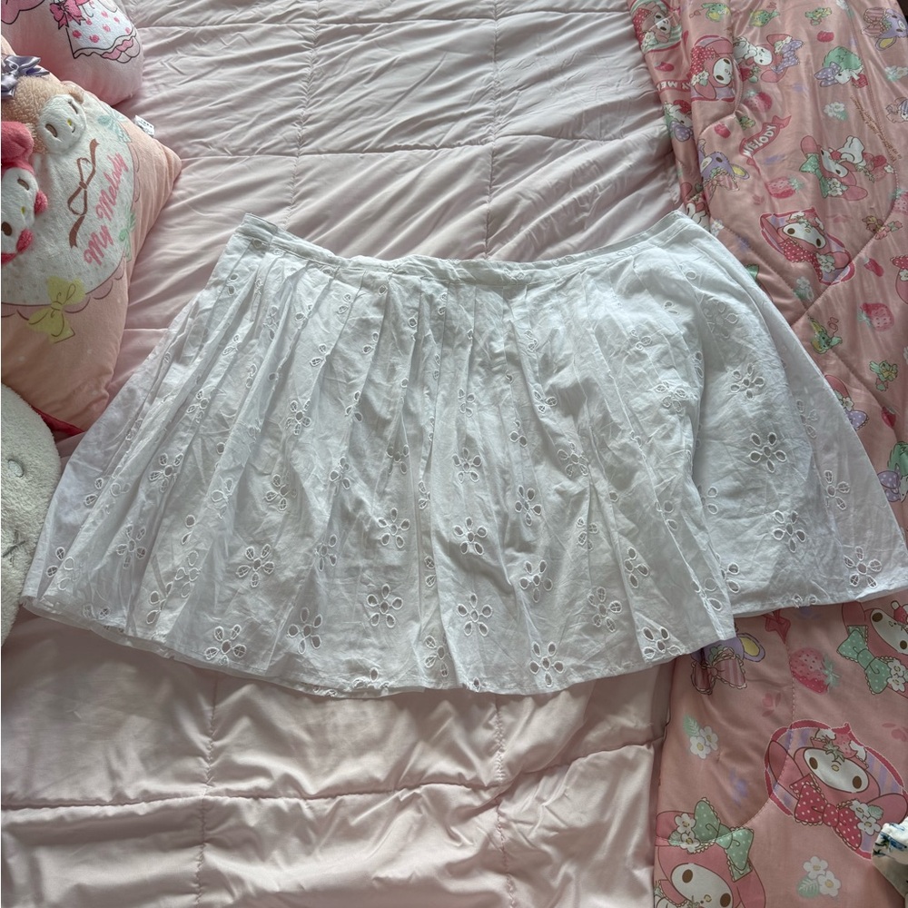 ASOS Curve White Eyelet Pleated Skater Mini Skirt